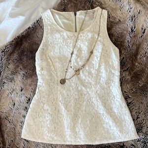 Banana Republic - Cream Lace Tailored Fit Zip Blouse